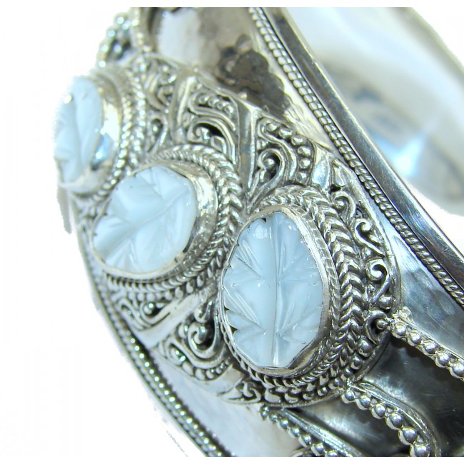 Beautiful Flower Design authentic Blister Pearl .925 Sterling Silver Bali Made Bracelet / Cuff