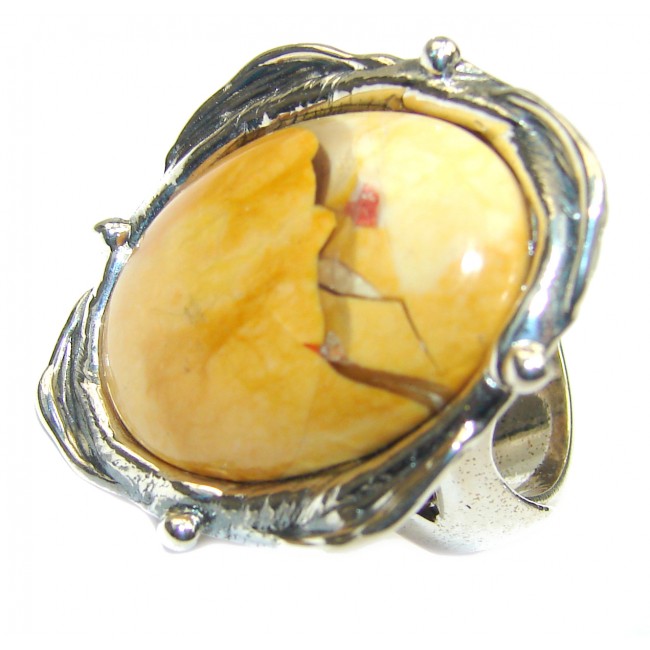 Huge Boho style Mookaite .925 Sterling Silver handmade ring size 7 adjustable