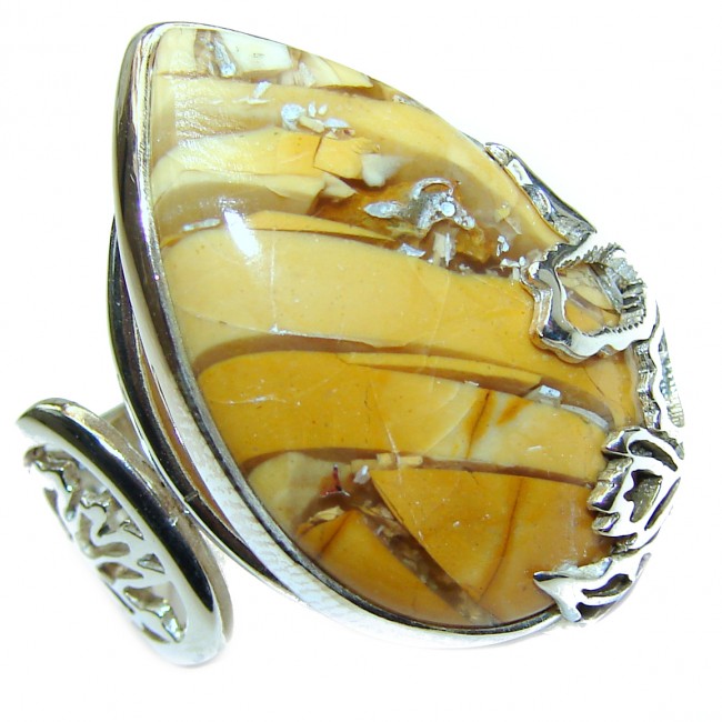 Huge Boho style Mookaite .925 Sterling Silver handmade ring size 7 adjustable