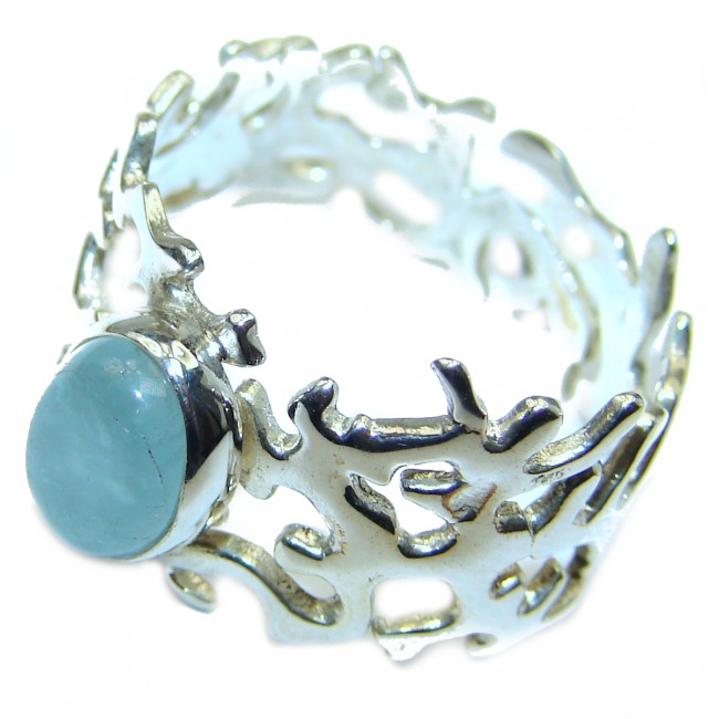 Antique Design Blue Aquamarine .925 Sterling Silver handmade ring s. 8 adjustable