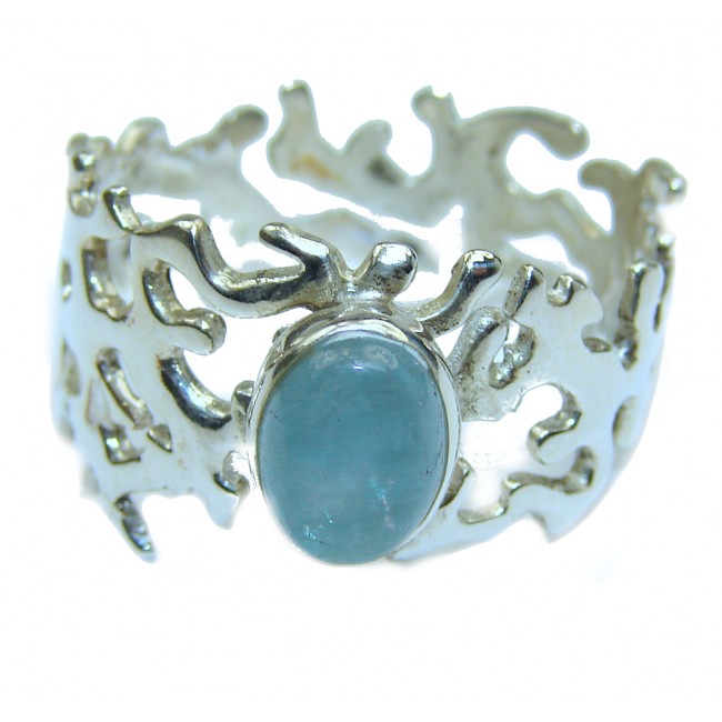 Antique Design Blue Aquamarine .925 Sterling Silver handmade ring s. 8 adjustable