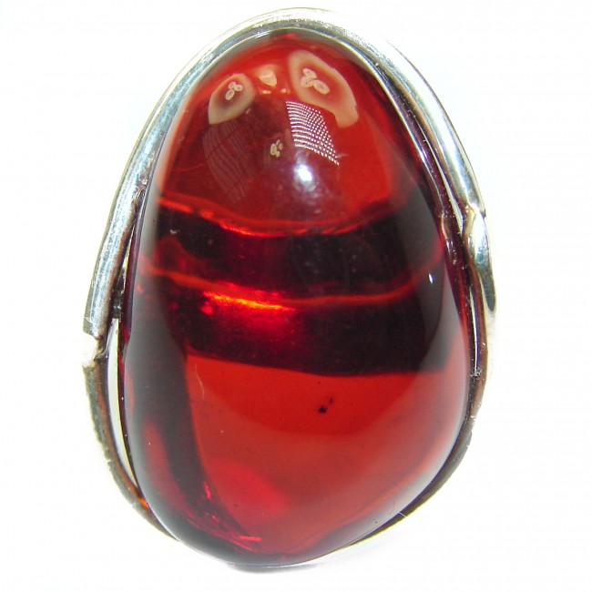 Excellent Cherry Amber Sterling Silver Ring s. 8 adjustable