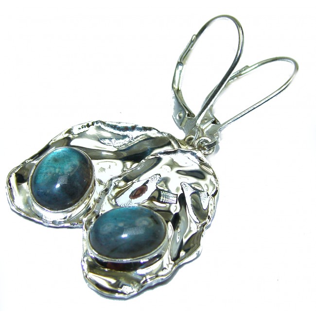 Perfect Labradorite hammered .925 Sterling Silver handmade earrings