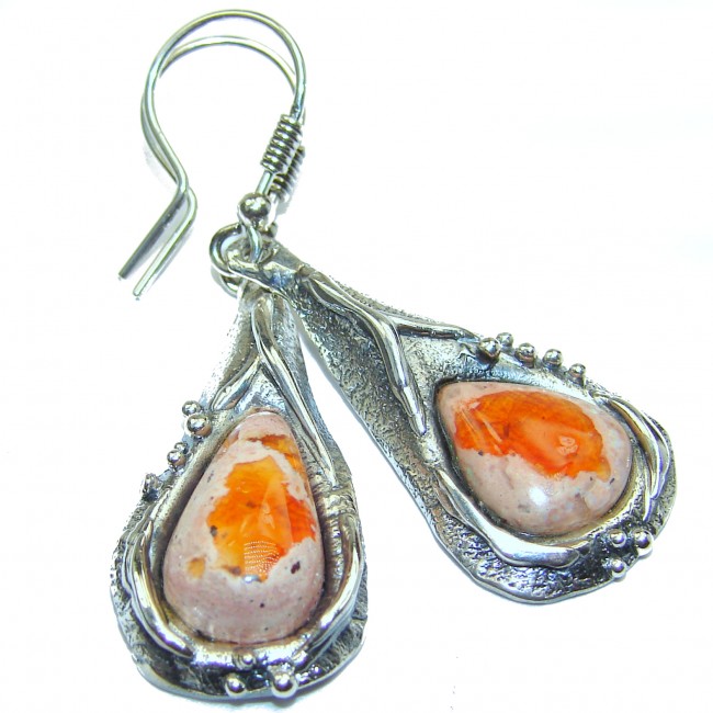 Rustic Design authentic Mexican Fire Opal .925 Sterling Silver handcrafted earrings