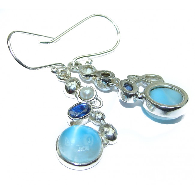 Blue Larimar & Swiss Blue Topaz .925 Sterling Silver handcrafted earrings