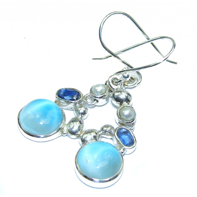 Blue Larimar & Swiss Blue Topaz .925 Sterling Silver handcrafted earrings