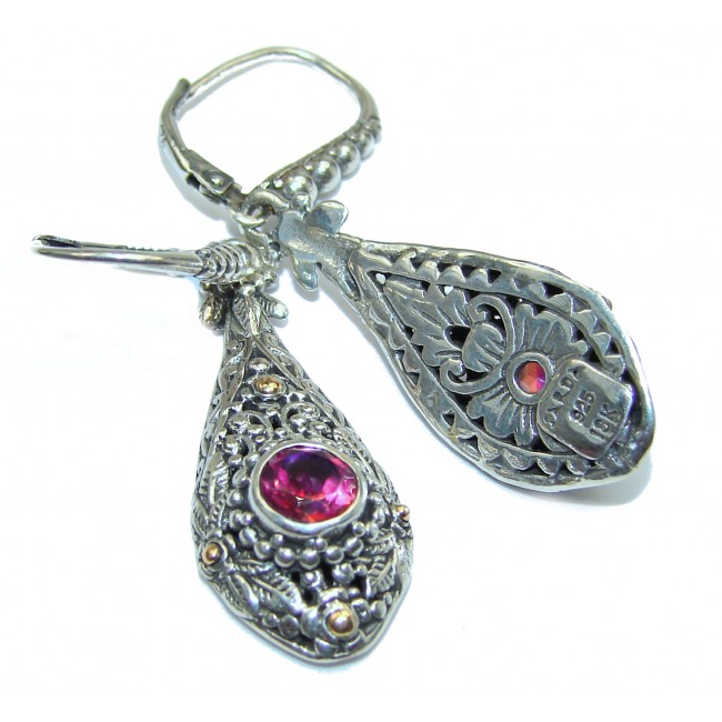 Bali Design Raspberry Topaz .925 Sterling Silver handmade earrings