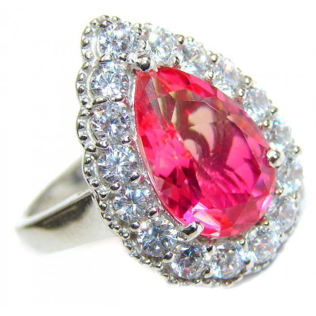 Genuine 25ct Pink Tourmaline .925 Sterling Silver handcrafted ring; s. 8