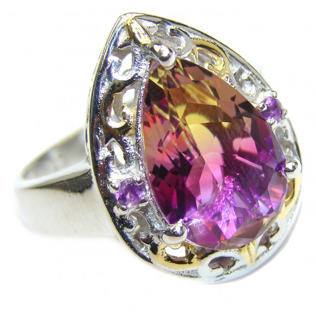 Pear cut Ametrine 18K Gold over .925 Sterling Silver handcrafted Ring s. 8 1/4