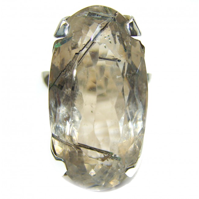 Mysterious Tourmalinated Quartz .925 Sterling Silver handmad ring s. 8