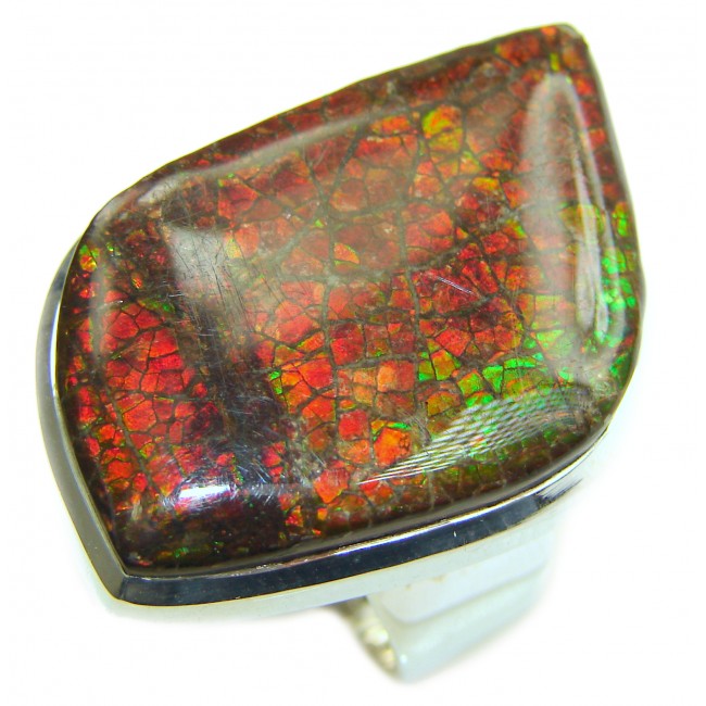 HUGE Pure Energy Genuine Canadian Ammolite .925 Sterling Silver handmade ring size 9 1/4