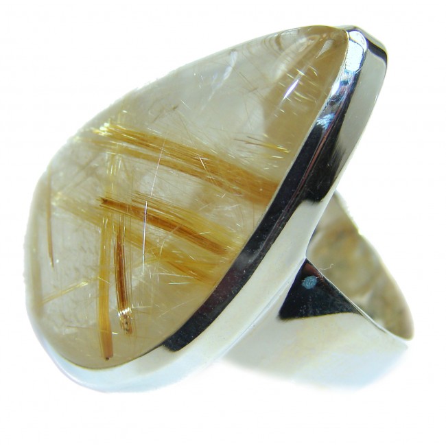Golden Rutilated Quartz .925 Sterling Silver handcrafted Ring Size 10