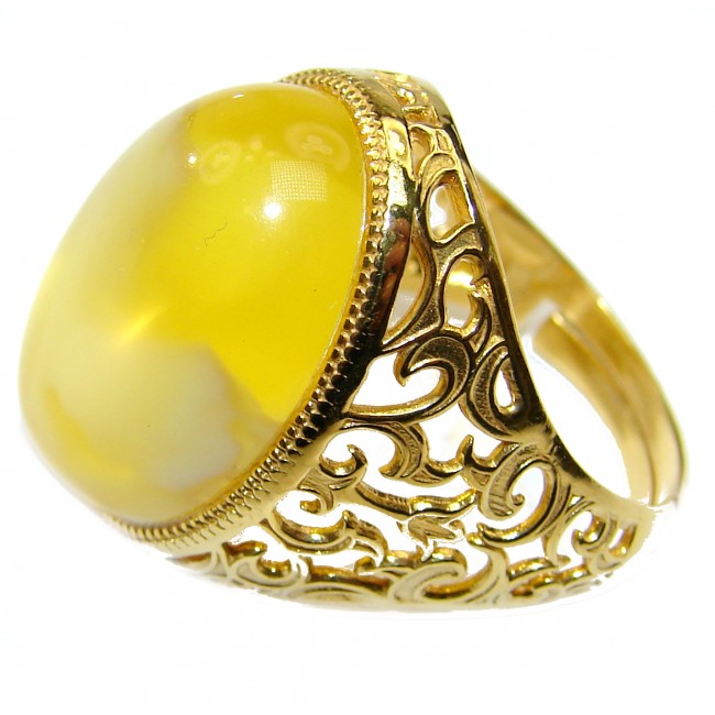HUGE authentic Baltic Amber 18K Gold over .925 Sterling Silver handcrafted ring; s. 7 adjustable