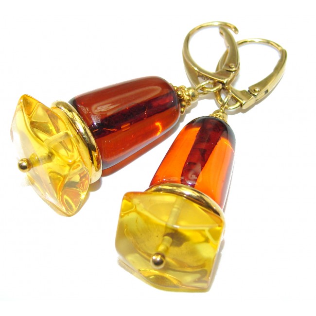 Large Genuine Baltic Amber 18k Gold over .925 Sterling Silver handcrafted Earrings