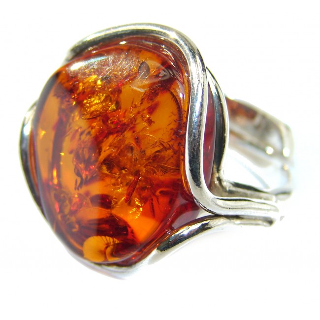 Excellent Authentic Baltic Amber Sterling Silver Ring s. 8 adjustable