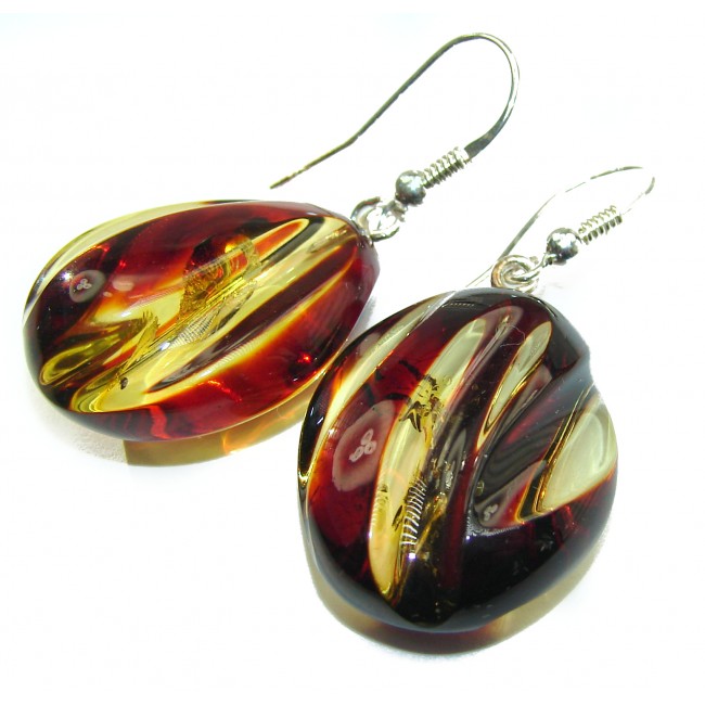 Exclusive Carved Baltic Amber .925 Sterling Silver ENTIRELY handmade Earrings