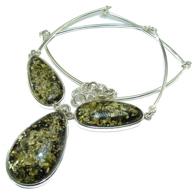 Bohemian Style Natural Green Baltic Amber .925 Sterling Silver handcrafted necklace