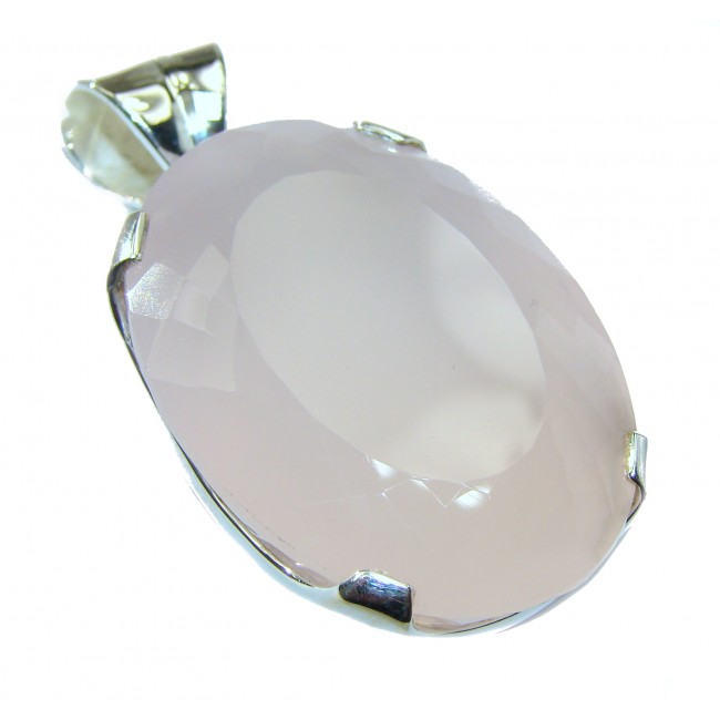 Large Oval cut 112ct Rose Quartz .925 Sterling Silver handcrafted Pendant