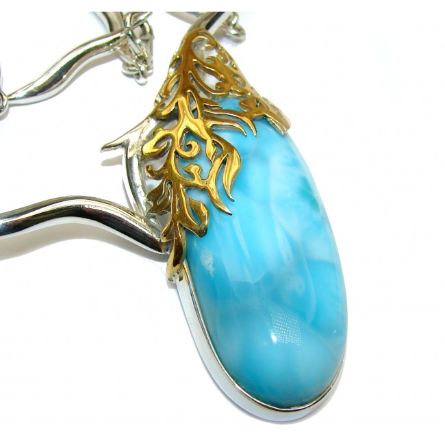 Huge Best quality authentic Larimar 18K Gold over .925 Sterling Silver handmade necklace