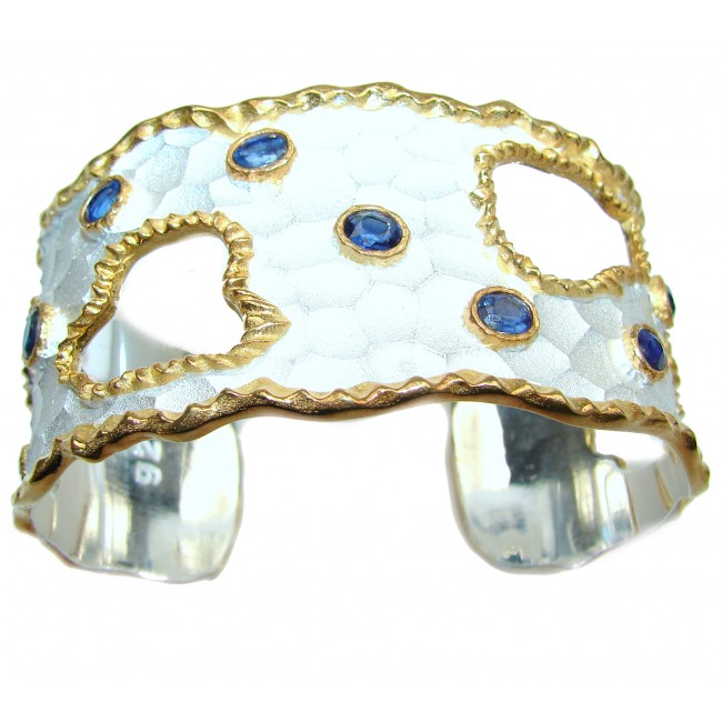 Bracelet with Blue Sapphires & Diamonds 24K gold and Silver in Antique White Patina