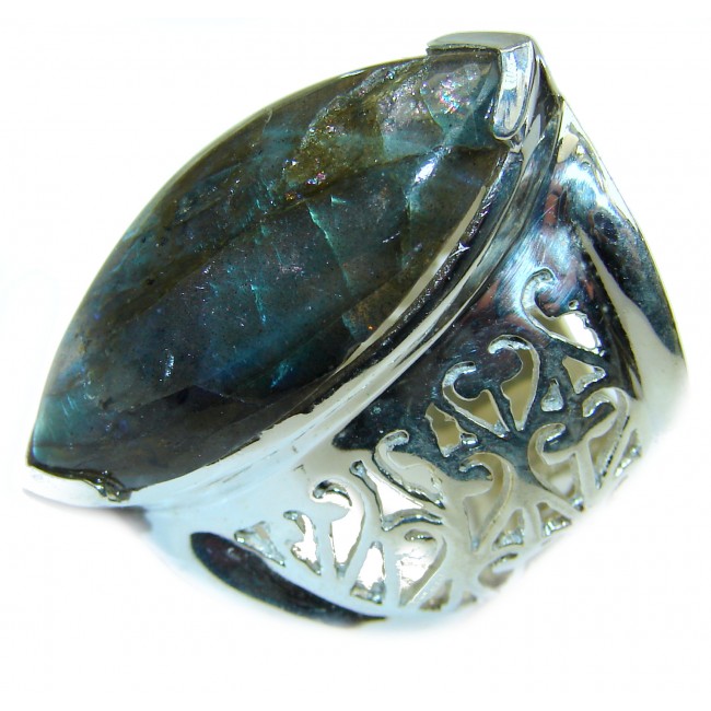 Fire Labradorite .925 Sterling Silver Bali handmade ring size 7