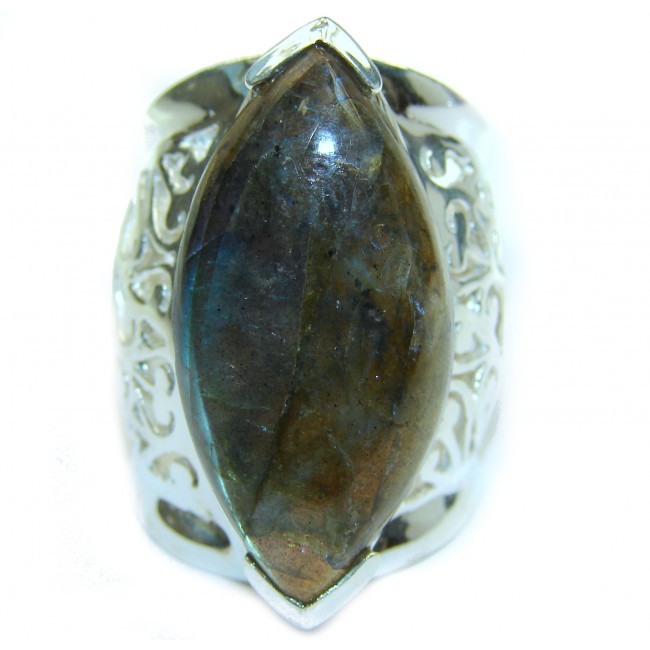 Fire Labradorite .925 Sterling Silver Bali handmade ring size 7