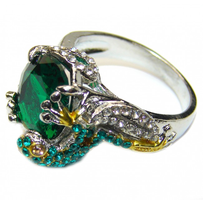 Frog genuine Green Quartz .925 Sterling Silver handmadel Ring s. 8