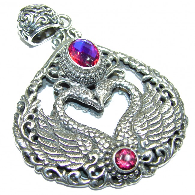 Prosperity and Fortune Pink Volcanic Topaz .925 Sterling Silver Bali Handcrafted pendant