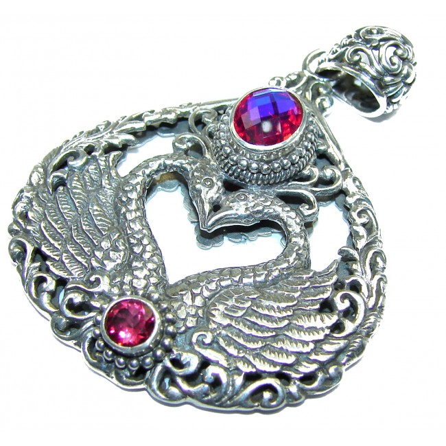 Prosperity and Fortune Pink Volcanic Topaz .925 Sterling Silver Bali Handcrafted pendant