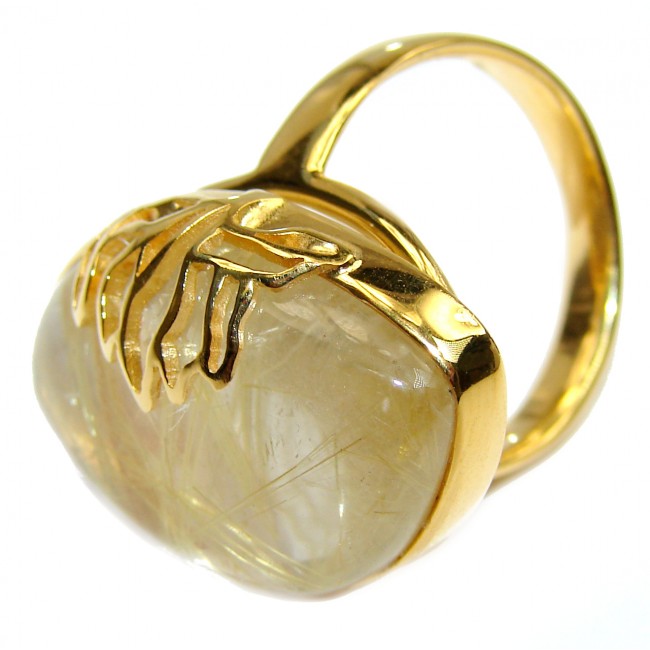 Golden Rutilated Quartz 18K Gold over .925 Sterling Silver handcrafted Ring Size 8 adjustable