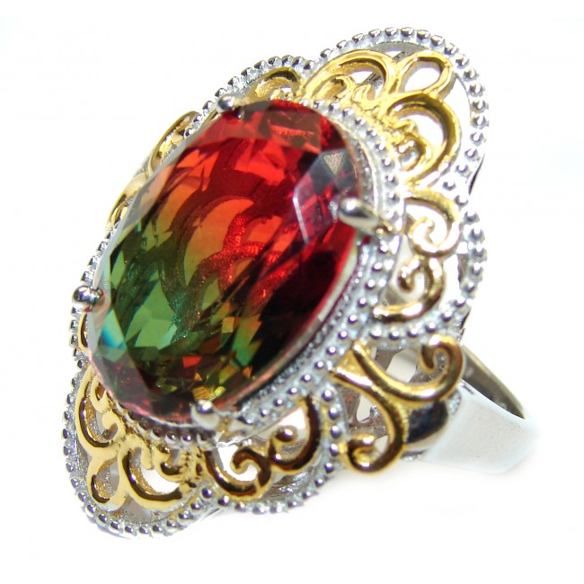 HUGE Top Quality Magic Volcanic Pink Tourmaline Topaz 18K Gold over .925 Sterling Silver handcrafted Ring s. 8 1/4