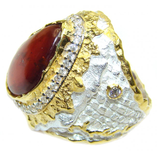 Large genuine Garnet 14K Gold over .925 Sterling Silver Statement Italy made ring; s. 8