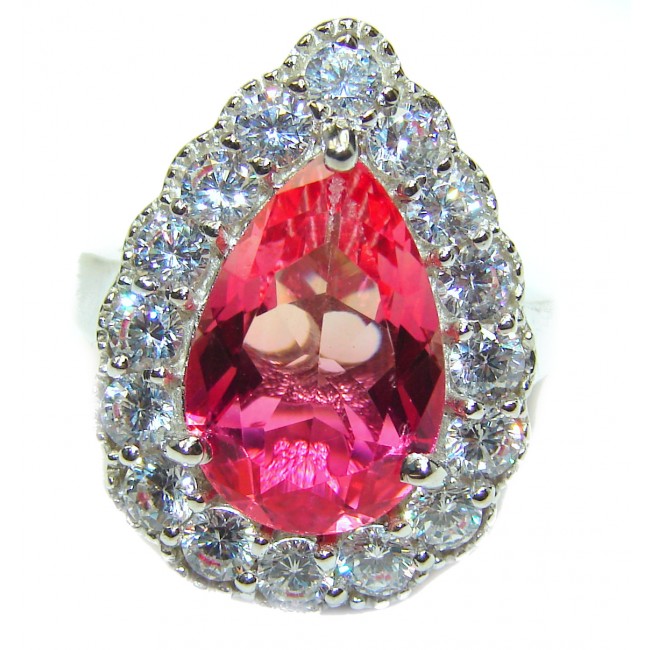 HUGE Pear cut Pink Topaz .925 Sterling Silver handcrafted Ring s. 7