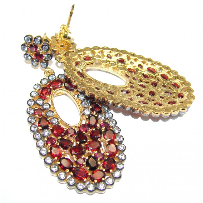 Long Nature Inspired Authentic Garnet 18K Gold over .925 Sterling Silver handmade earrings