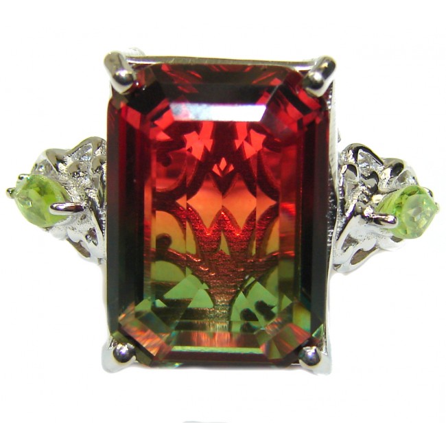 HUGE emerald cut Volcanic Tourmaline Topaz .925 Sterling Silver handcrafted Ring s. 7 1/2