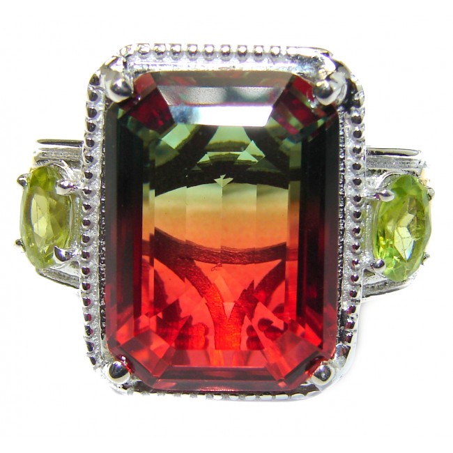 HUGE emerald cut Volcanic Tourmaline Topaz .925 Sterling Silver handcrafted Ring s. 7 1/4