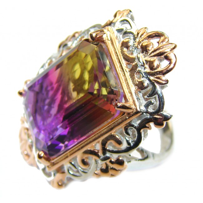 HUGE Emerald cut Ametrine 18K Gold over .925 Sterling Silver handcrafted Ring s. 6 1/4