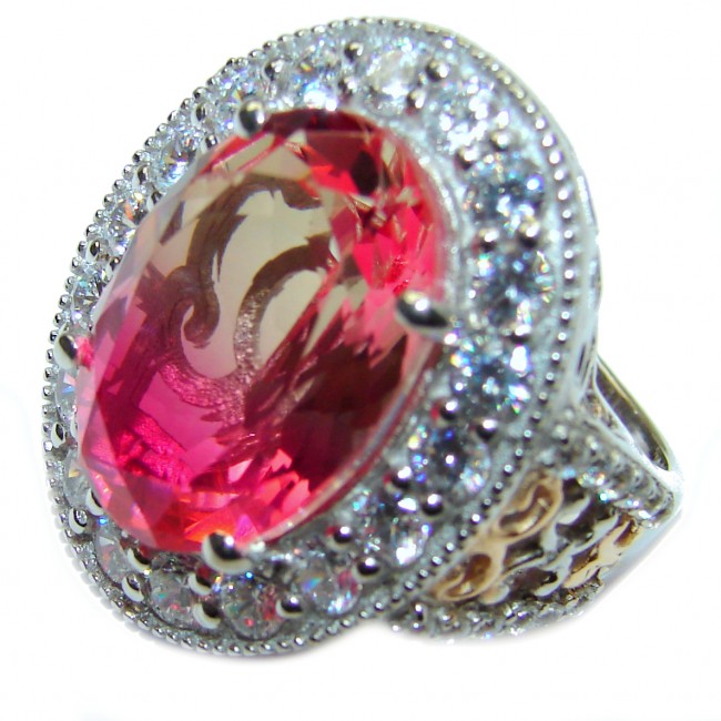 Huge Top Quality Volcanic Pink Tourmaline 18K Gold over .925 Sterling Silver handcrafted Ring s. 7 1/2