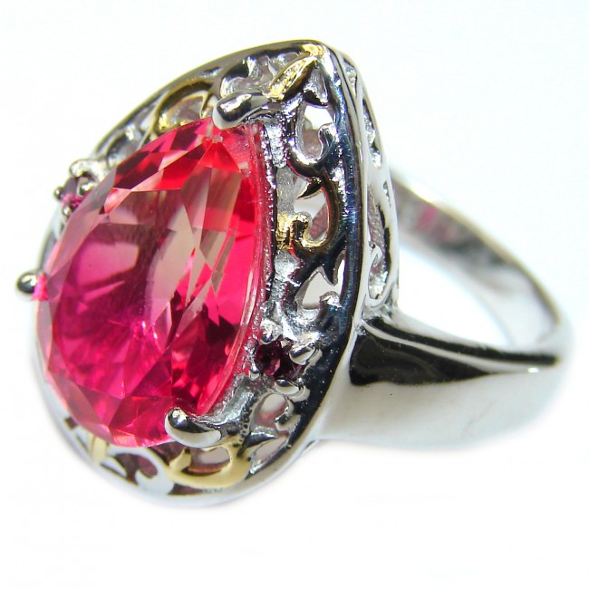 Top Quality Magic Volcanic Pink Topaz 18K Gold over .925 Sterling Silver handcrafted Ring s. 7 3/4