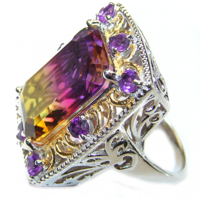 HUGE Emerald cut Ametrine 18K Gold over .925 Sterling Silver handcrafted Ring s. 8 1/4
