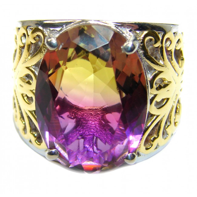 HUGE oval cut Ametrine 18K Gold over .925 Sterling Silver handcrafted Ring s. 6
