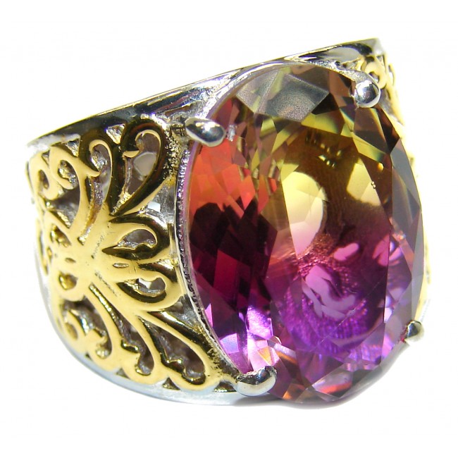 HUGE oval cut Ametrine 18K Gold over .925 Sterling Silver handcrafted Ring s. 6