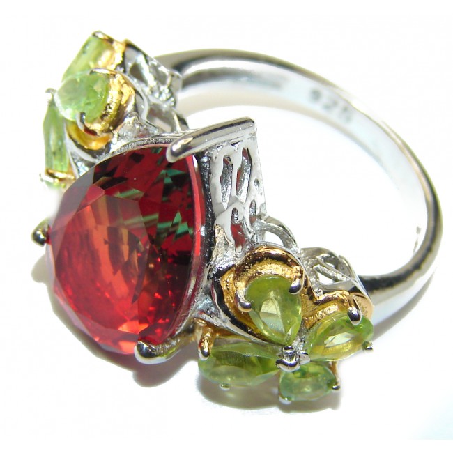 Pear cut Watermelon Tourmaline color Topaz .925 Sterling Silver handcrafted Ring s. 7