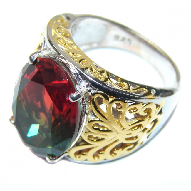 HUGE oval cut Tourmaline 18K Gold over .925 Sterling Silver handcrafted Ring s. 8