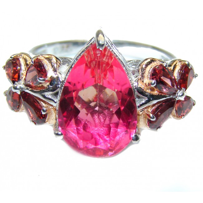 Pear cut Pink Topaz .925 Sterling Silver handcrafted Ring s. 9 1/4