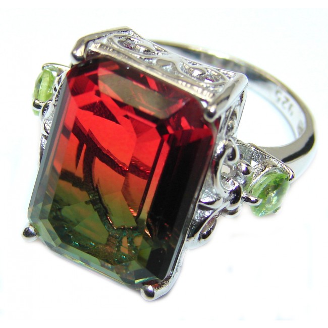 HUGE emerald cut Volcanic Tourmaline Topaz .925 Sterling Silver handcrafted Ring s. 8 1/4