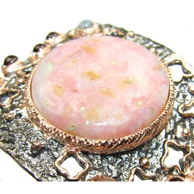Enchanted Forest Pink Opal Rose Gold Rhodium over .925 Sterling Silver handcrafted Bracelet / Cuff