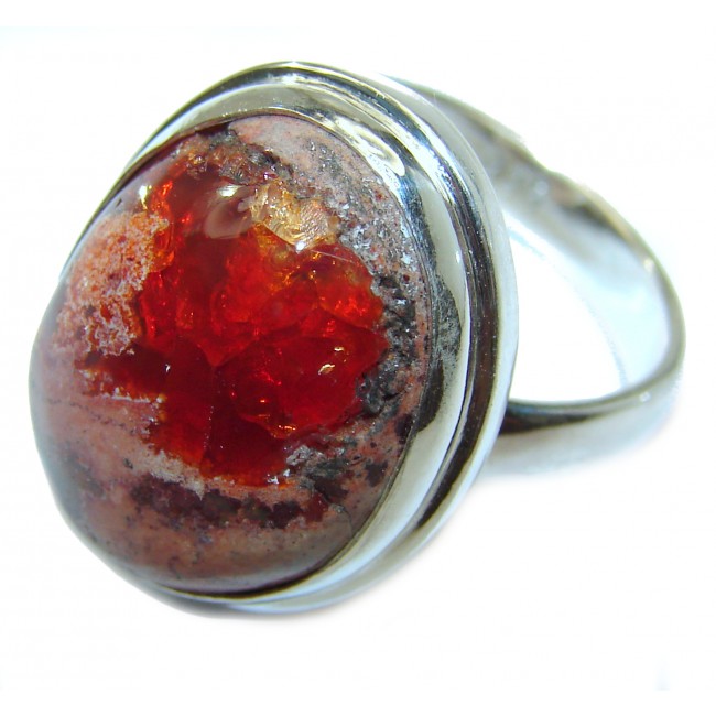 Genuine Mexican Agate .925 Sterling Silver handmade Ring size 7 adjustable
