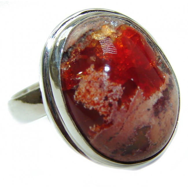 Genuine Mexican Agate .925 Sterling Silver handmade Ring size 7 adjustable