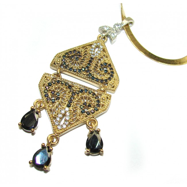 Victorian Style Created Dark Sapphire & White Topaz Sterling Silver necklace
